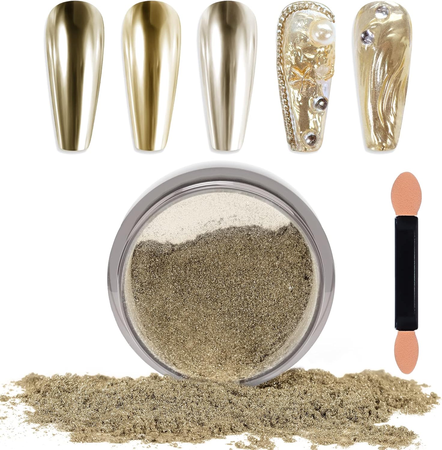 Laza Chrome Nail Powder Mirror Effect Metallic Dust Holographic Glitter Glazed Manicure Decoration Reflective Pigment for DIY Gel Polish Nail Art, Resin Craft, Gifts – Silver Gold