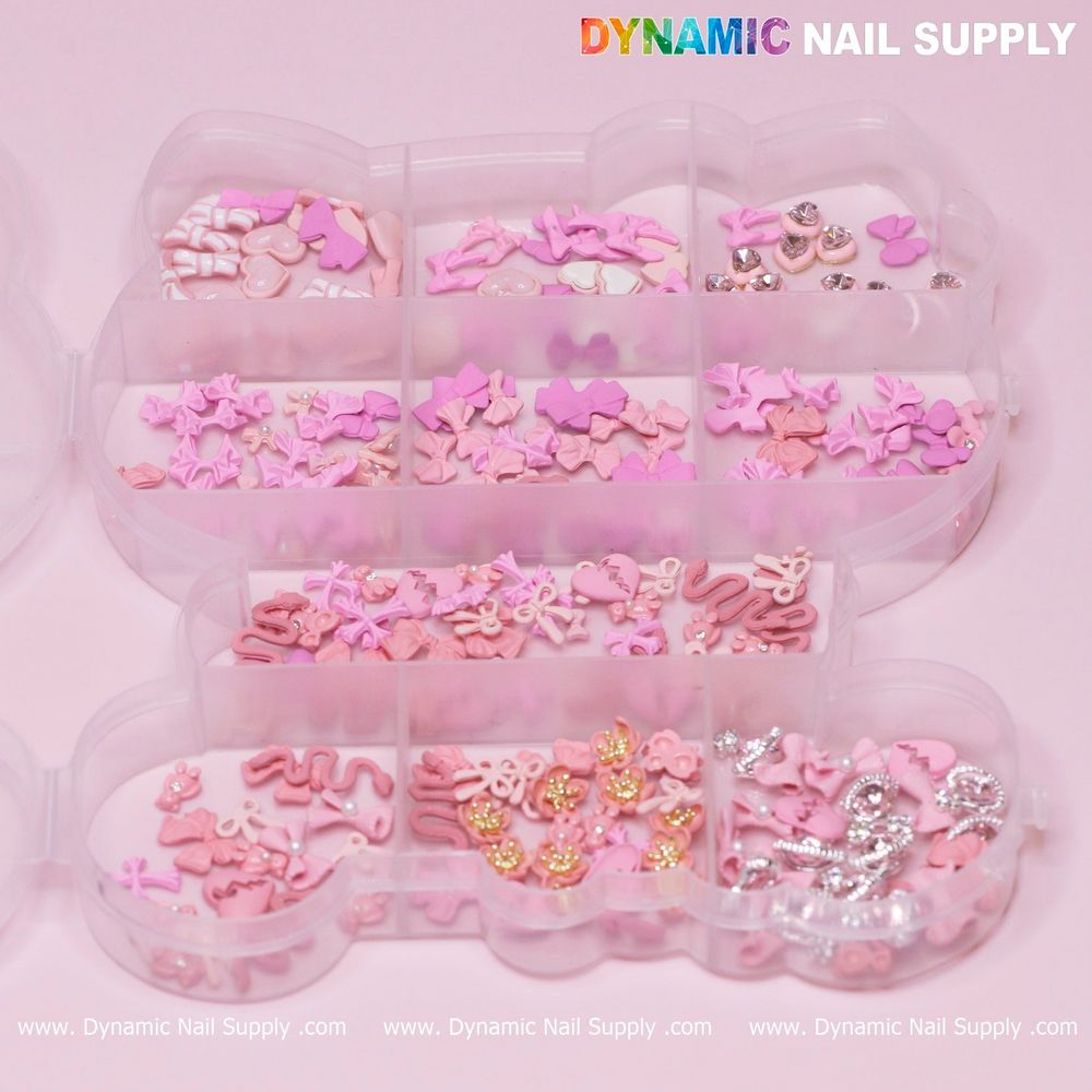 pink nail charms multi-shape set - 2