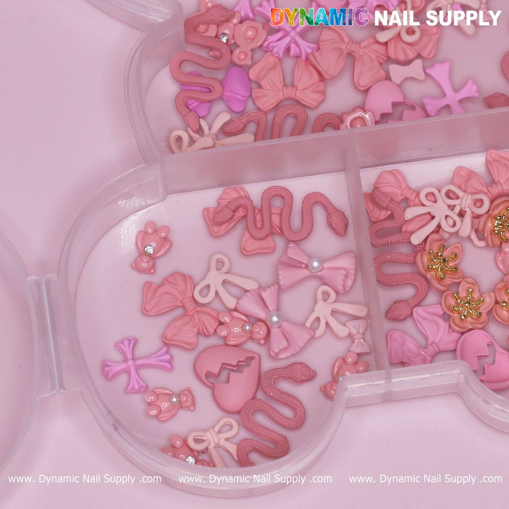 pink nail charms multi-shape set - 4