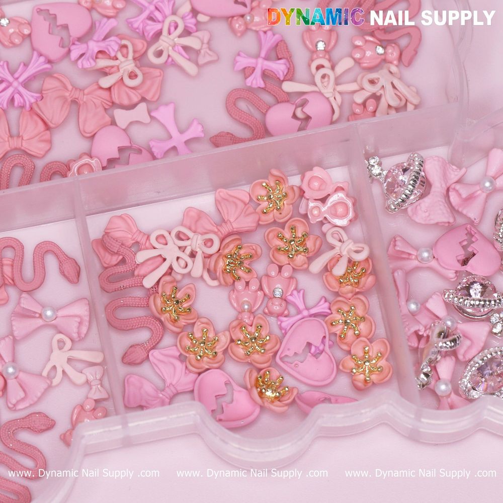 pink nail charms multi-shape set - 5