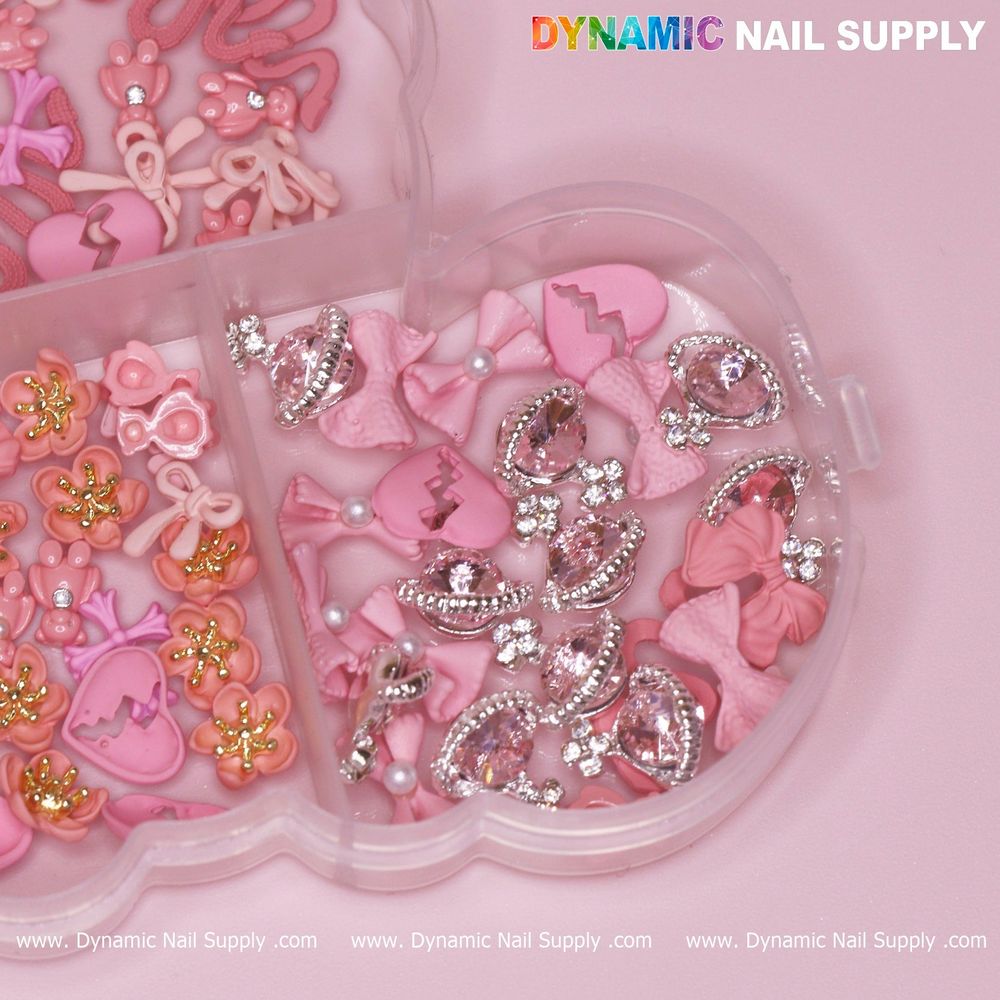 pink nail charms multi-shape set - 6